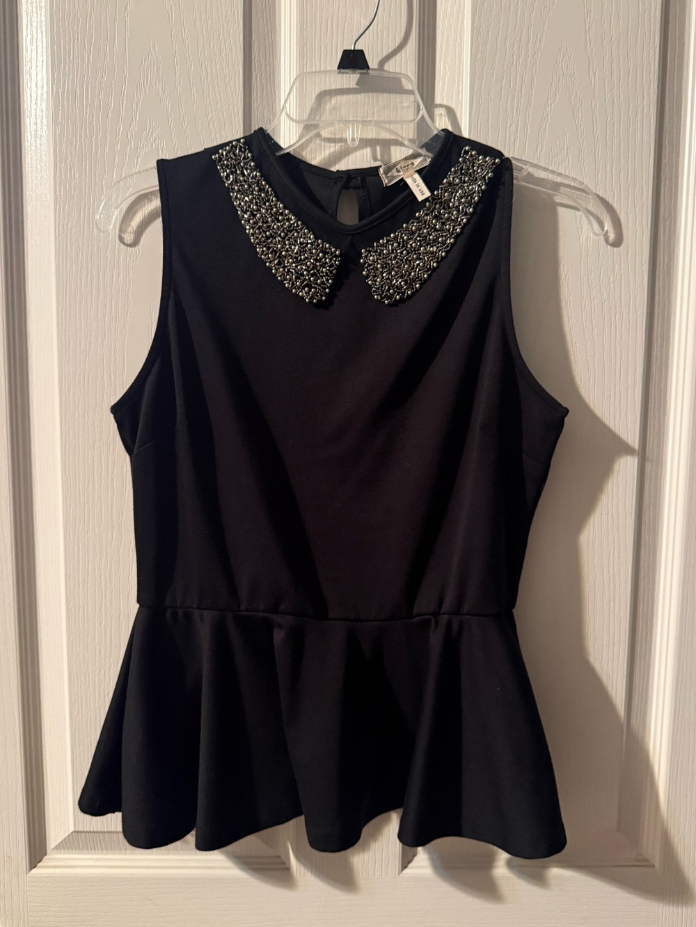 Kirra Black Beaded Collar Peplum Camisole